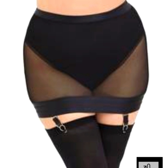 PLUS Garter Skirt & Bralette in Mesh, Hooks, Satin (2-Piece Set) - Picture 2 of 16